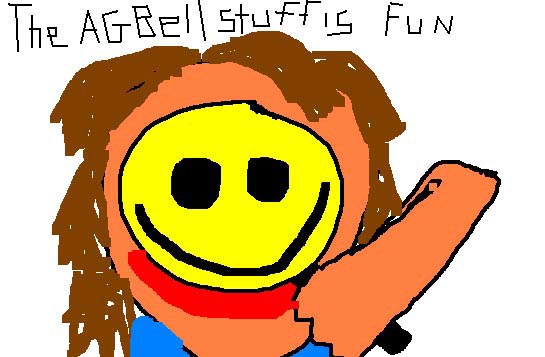 A girl holding a smiling face mask on herself.