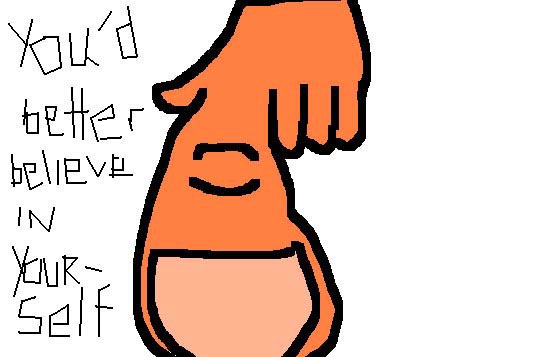 A large finger pointing to the reader.