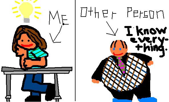 The author thinking to herself and a man representing other people.