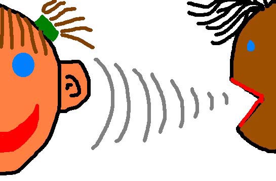 One person speaking into another persons ear.