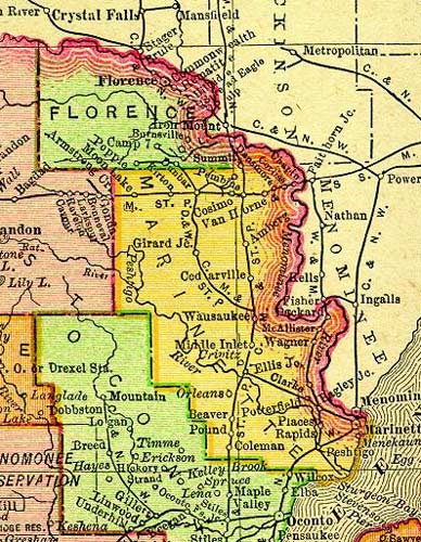 1895 Railroad map - Marinette Co.