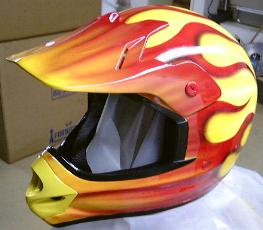 Dirtbike Helmet with Airbrushed Flame Design