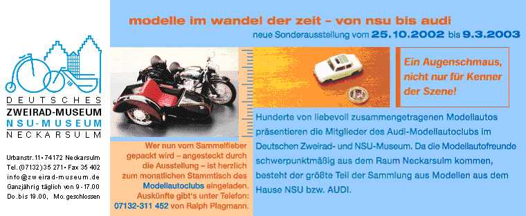 Modelle im Wandel der Zeit - von NSU bis AUDI