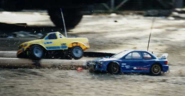 My TL01 Stadium Raider overtaking the Rally TB01 Subaru Imprezza