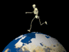 Skeleton Running On Globe