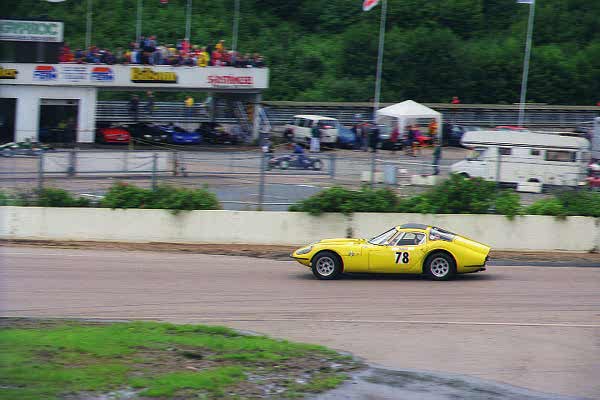 Jan Hellberg pushing his 1968 Marcos 1600 GT hard in the Historic GT class