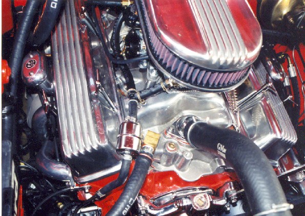Passenger side view of engine