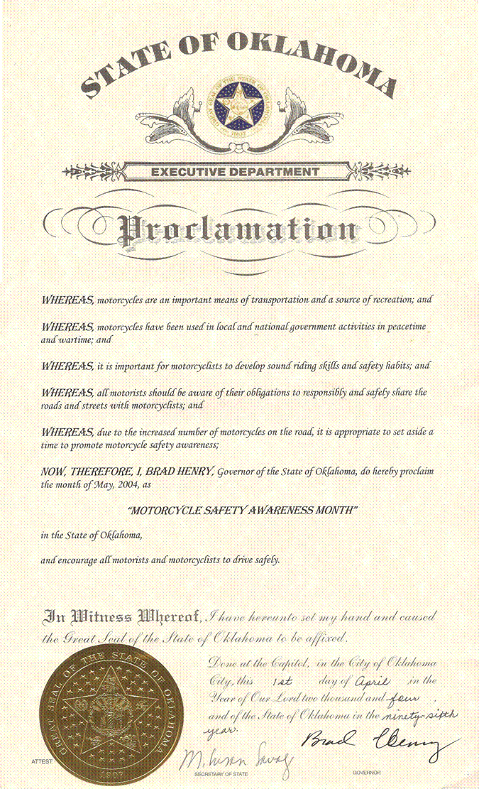 Motocycle Safety Awarness Month - May 2004