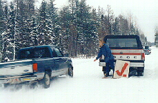 Diane Sargent flags in a competitor.
