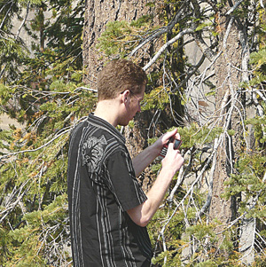 Nathyn texts his friends at every stop.