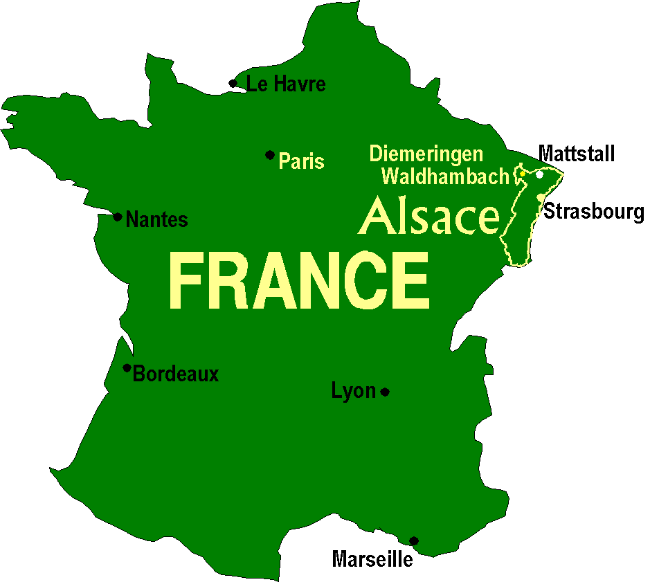 [ILLUSTRATION: Outline
map of France showing locations of Diemeringen, Waldhambach and Mattstall]