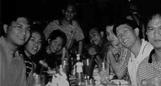 celebrating at TGIF -- Aug 20, 1998