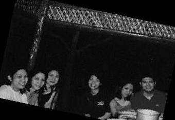 Mabel, Grazette, Marla, Gemmie, Jono, & Raymond lounging around by the beach at night