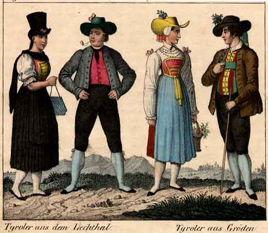 Old costumes from Val Gardena, Groeden - Vecchi costumi della Val gardena - vedla trohtes de Gherdeina - ALTE GRODNERTRACHT