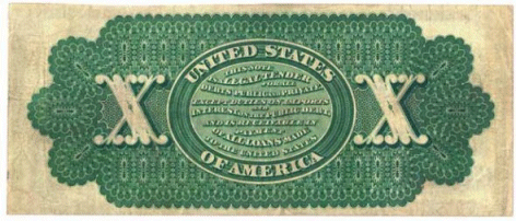 1863 $10 NOTE REVERSE