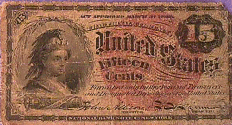 1863 15 cent NOTE