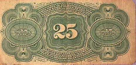 1863 25 cent NOTE REVERSE