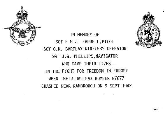 Inscription of the Memorial Plate Rambrouch