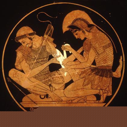 Scene containing Achilles caring for the wounded Patroclus 