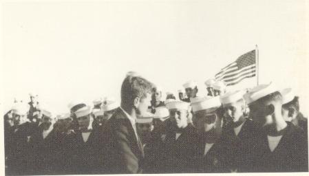 President Kennedy meets the crew of DD-850