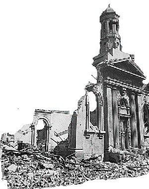 Igreja em Londres, destru�da por bombardeio alem�o em 1940.