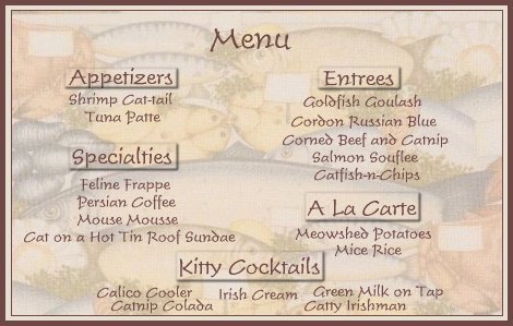 Dog's Irish Pub Menu!