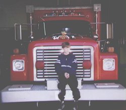 Josh and Curly on the Rescue Truck