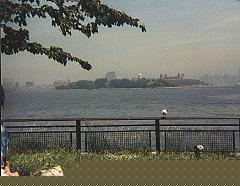A view of Ellis Island from Liberty Island
