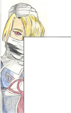 'About me' section portraying Zelda 64's Sheik.