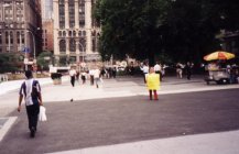 Just before I went to Brooklyn, I saw this crazy lady - the sign says "we still love you Bill Clinton."