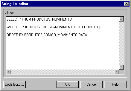 Escrevendo comandos SQL para o objeto Query1