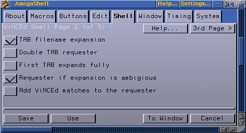 Figure 1: VincED Shell Settings