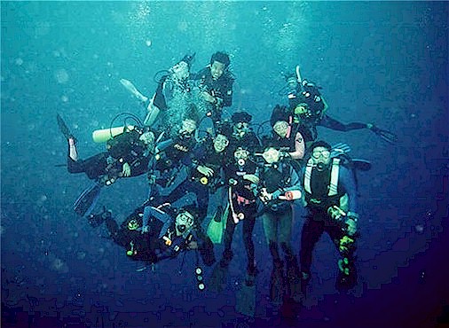 The Mako dive team in mid-water - Sipadan