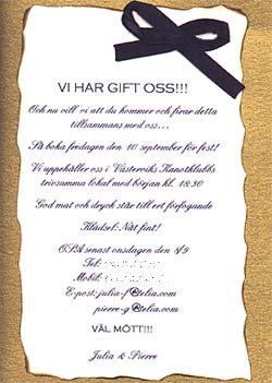 The invitation to the reception