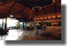 Main Lobby of Le Meridien Hotel with distant views of Tanah Lot Temple
