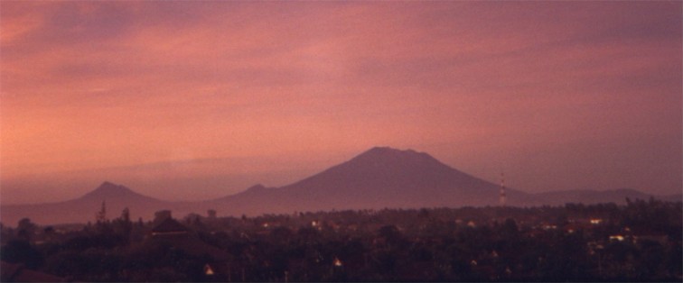 View of Gunung Agung from Denpasar at twilight