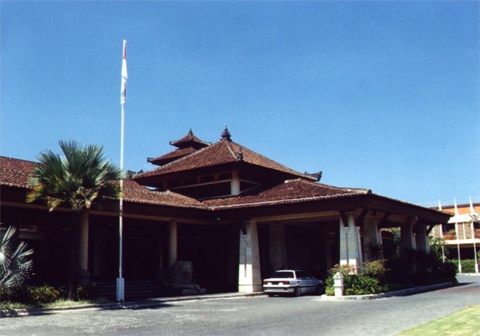 View of new porte cochere at Nusa Dua Beach Hotel Upgrade, Bali