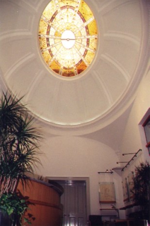Refurbished Lodge Reception Area with restored stainglass rooflight