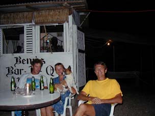 Super star extra - Kristian, Carla, Milo and Pete in Benny's Bar, Cumberland Bay, after several beers!