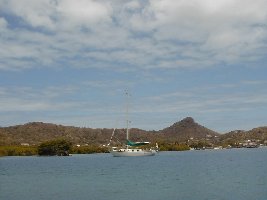 Rocinante in Tyrrel Bay - Ridge in the background