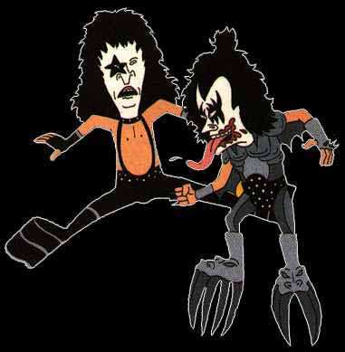 Beavis & Butthead doing a cool Kiss impersonation.