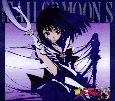 Sailor Saturn with the silouette of Mistress Nine in the background