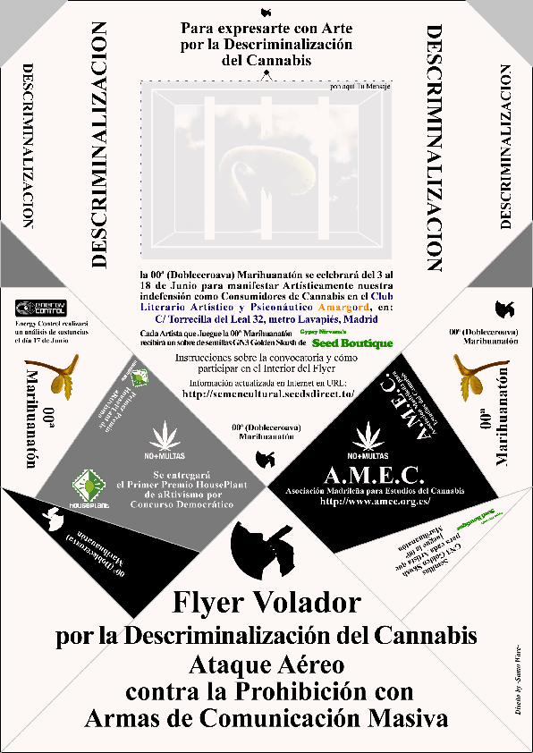 Aero-Flyer de tecnologia Origami para Expresarte con Arte por la Normalizacion de la Marihuana