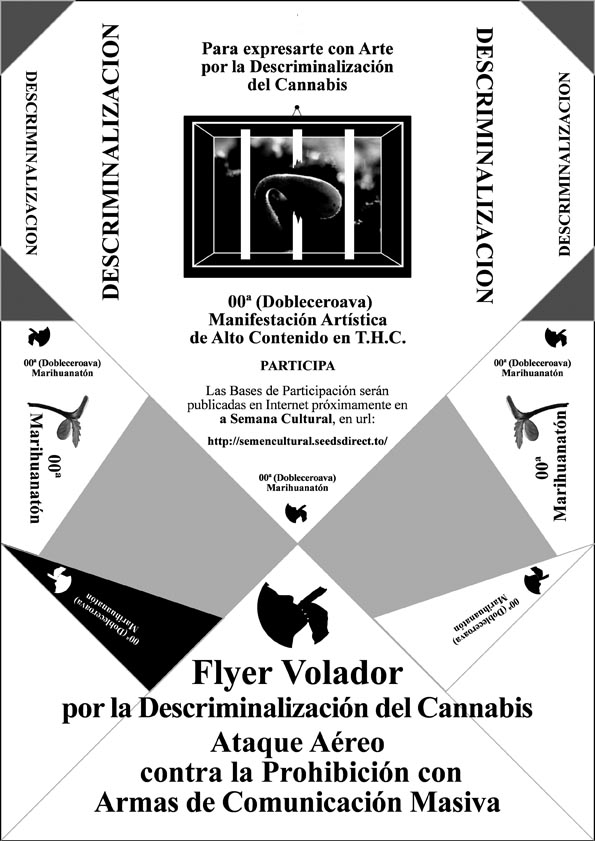 flyer volador monocromatico avion origami papiroflexia por la descriminalizacion del canabis