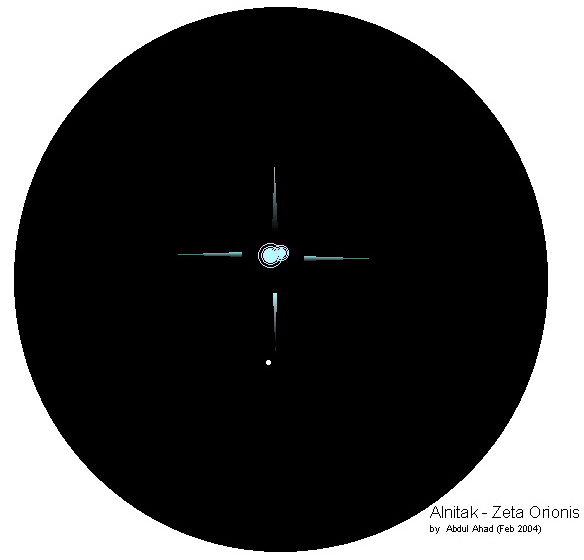 The close binary Zeta Orionis - even at high magnifications, the two stars are only partially resolved. [AA Institute]