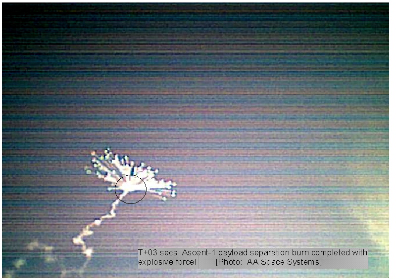 Ascent 1 payload separation burn [AA-Space Systems, Inc.]