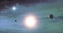 New Earth is to the right of its K-type orange sun Alpha Centauri 'B'