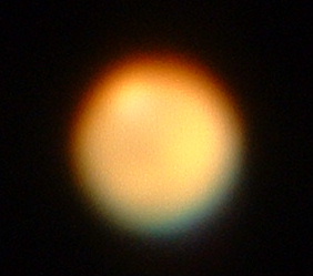 Mars true colour image at 169x magnification on my Tal-1 2330 UT on 16 Aug 2003