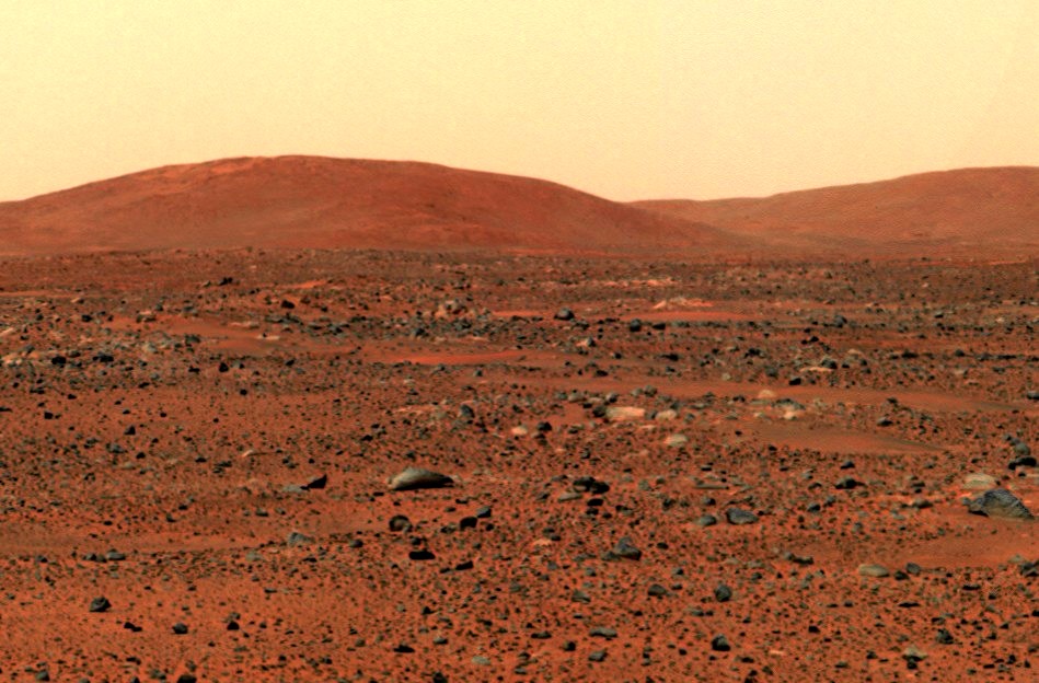 Close up view of hills to the east, seen from Spirit's landing site [Credit: JPL]