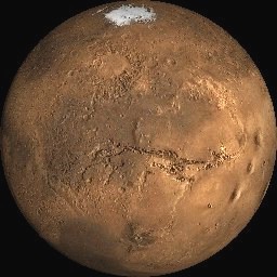 Mars real time simulated view at 2330 UT on 16 Aug 2003 as seen from Earth